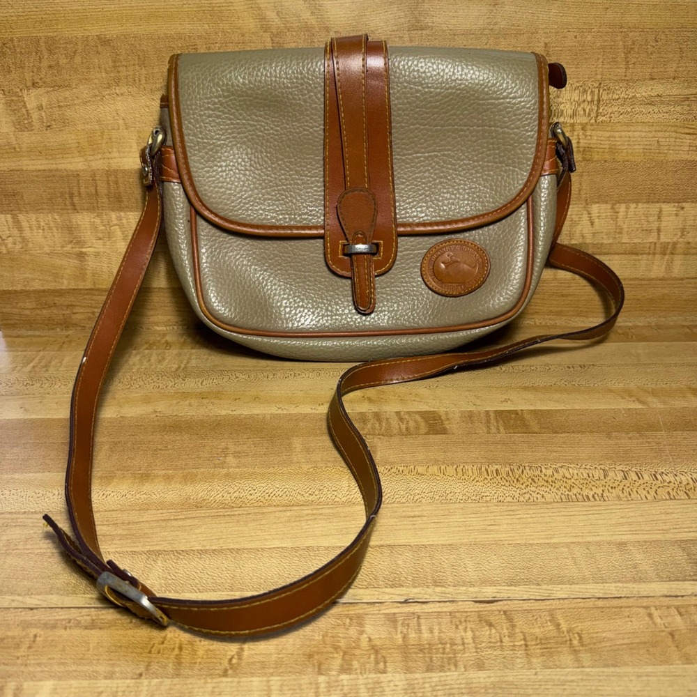 Dooney & Bourke Vintage All Weather Leather Crossbody Saddle Bag Taupe Tan
